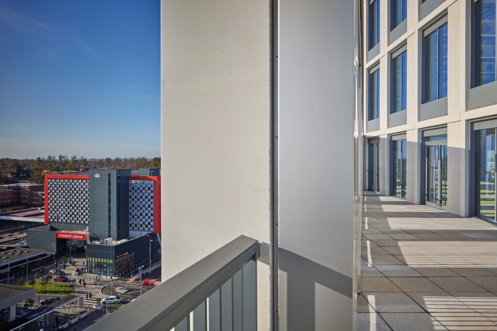 The view from TWO FRIARGATE offices in Coventry towards Coventry Railway Station, just 1 minute's walk away