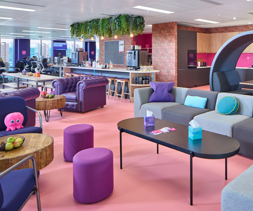 Octopus Energy's breakout areas and kitchen space